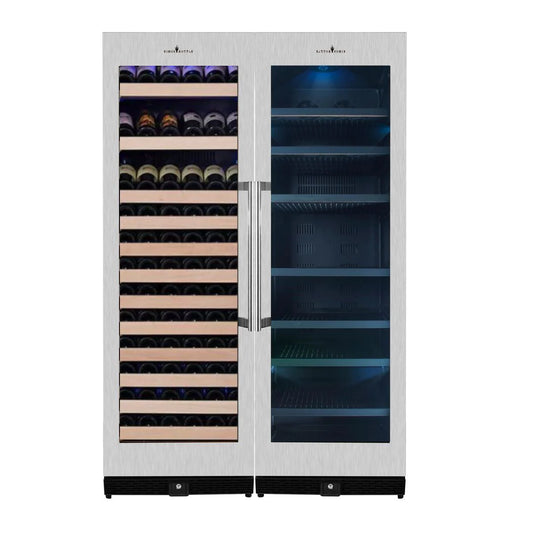 KingsBottle 72" Large Wine And Beverage Cooler Drinks Combo With Clear Door With Stainless Steel Trim