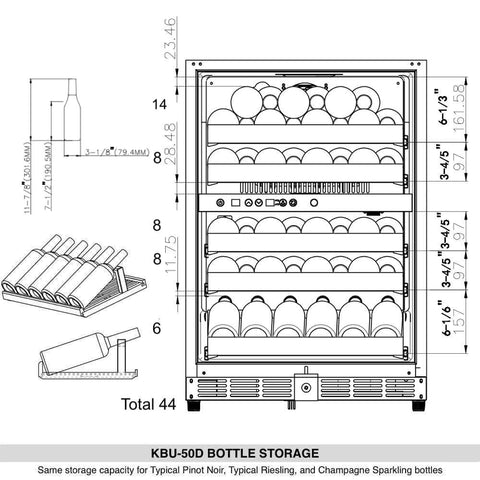 KingsBottle 48 Inch Glass Door Wine And Beverage Fridge Center Built In