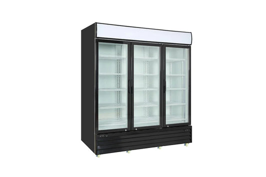 Kool-It KGM-75 - 78" Wide - 3 Swing Door Black Merchandiser Refrigerator