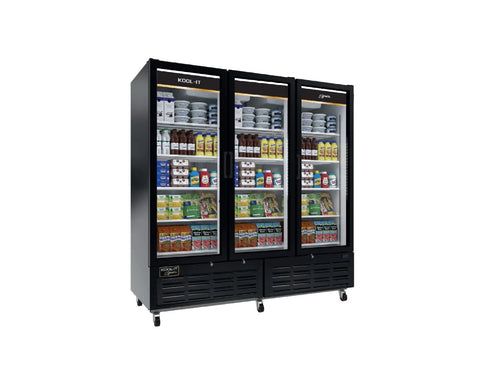 Kool-It LX-74FB - 79" Wide - 3 Swing Door Black Merchandiser Refrigerator